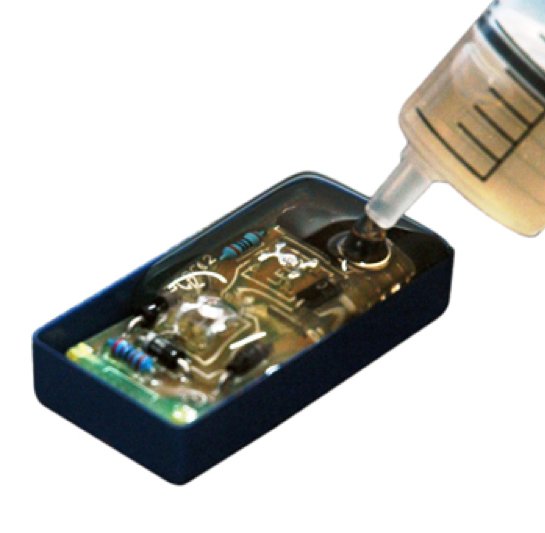 Transparent resin-encapsulated electronic circuit board module